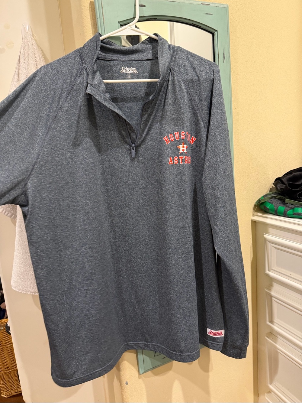 Stitches Heather Navy Houston Astros Quarter-Zip Pullover